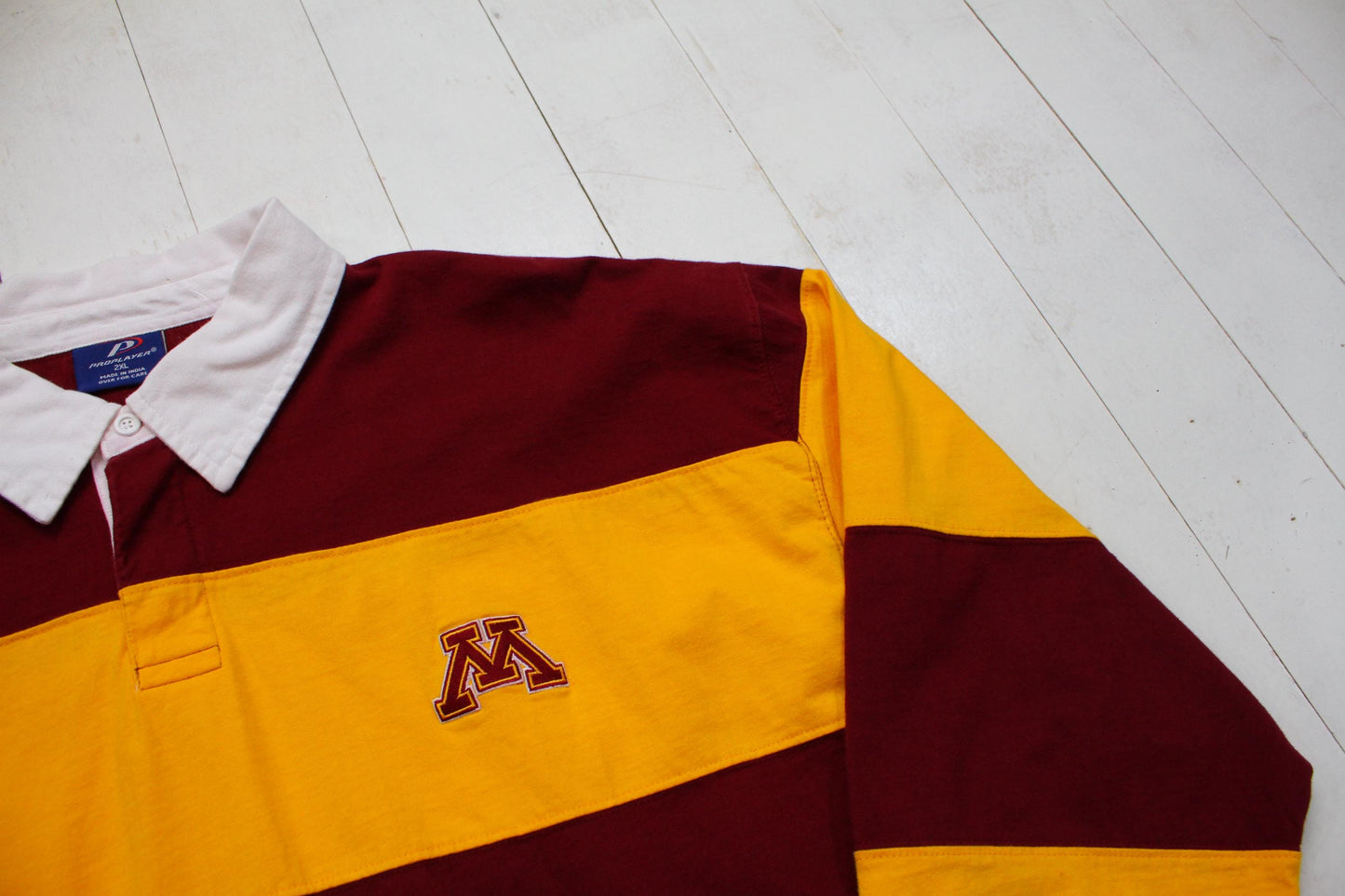 1990s/2000s Y2K Pro Player University of Minnesota Golden Gophers NCAA Striped Long Sleeve Rugby Shirt Size XXL