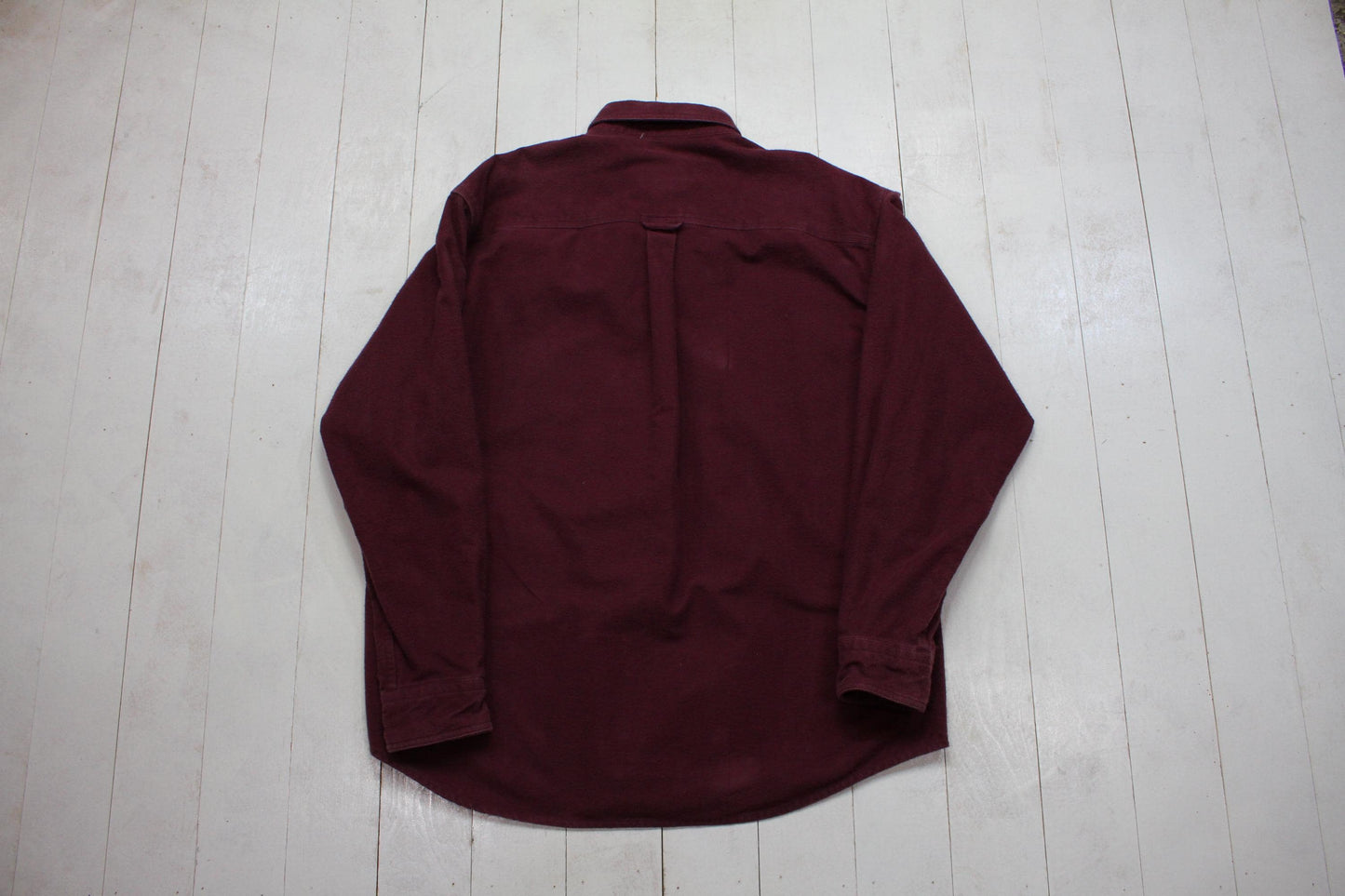 2000s Y2K Woolrich Maroon Button Down Chamois Shirt Size XL