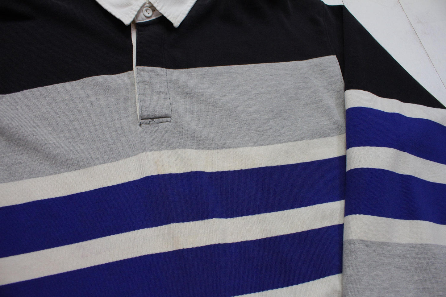 1990s St John's Bay Striped Multicoloured Rugby Shirt Collared Pullover Shirt Size L/XL