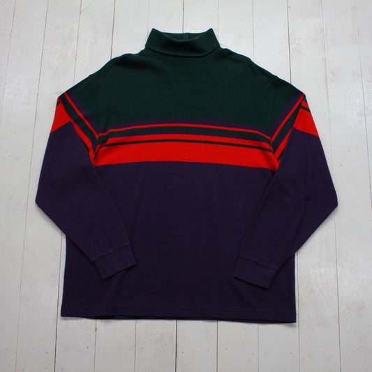 1990s GAP Striped Colour Block Long Sleeve Turtleneck T-Shirt Size XL