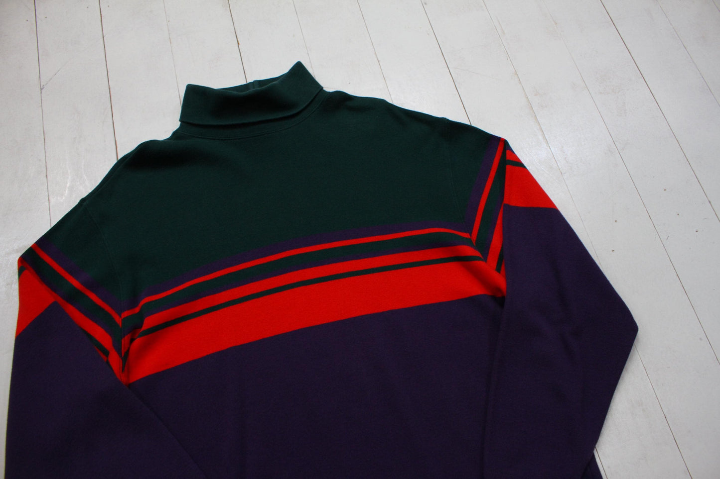 1990s GAP Striped Colour Block Long Sleeve Turtleneck T-Shirt Size XL