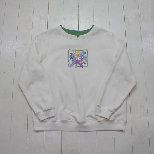 1990s/2000s Y2K Shenanigans Embroidered Bouquet of Flowers Sweatshirt Size M