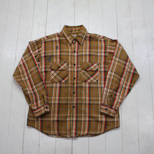 1980s/1990s Five Brother Brown Plaid Flannel Shirt Work Shirt Made in USA Size L