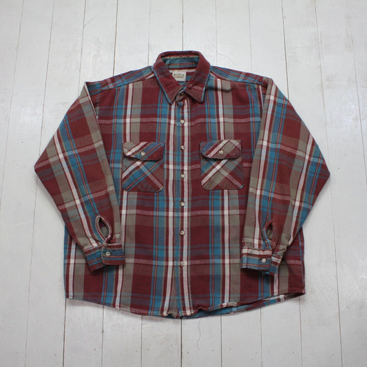 2000s Five Brother Plum Plaid Flannel Shirt Work Shirt Size L