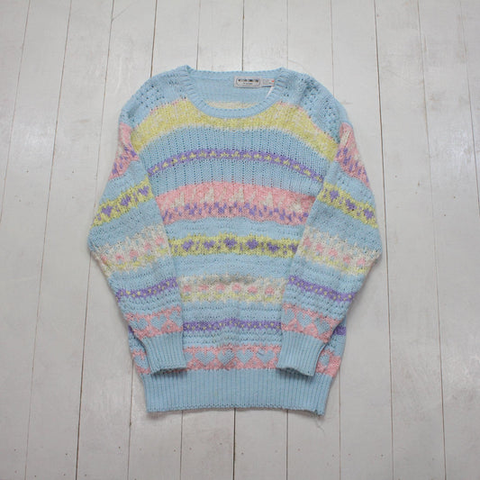 1980s/1990s Western Connection Easter Pastel Striped Acrylic Knit Sweater Size S