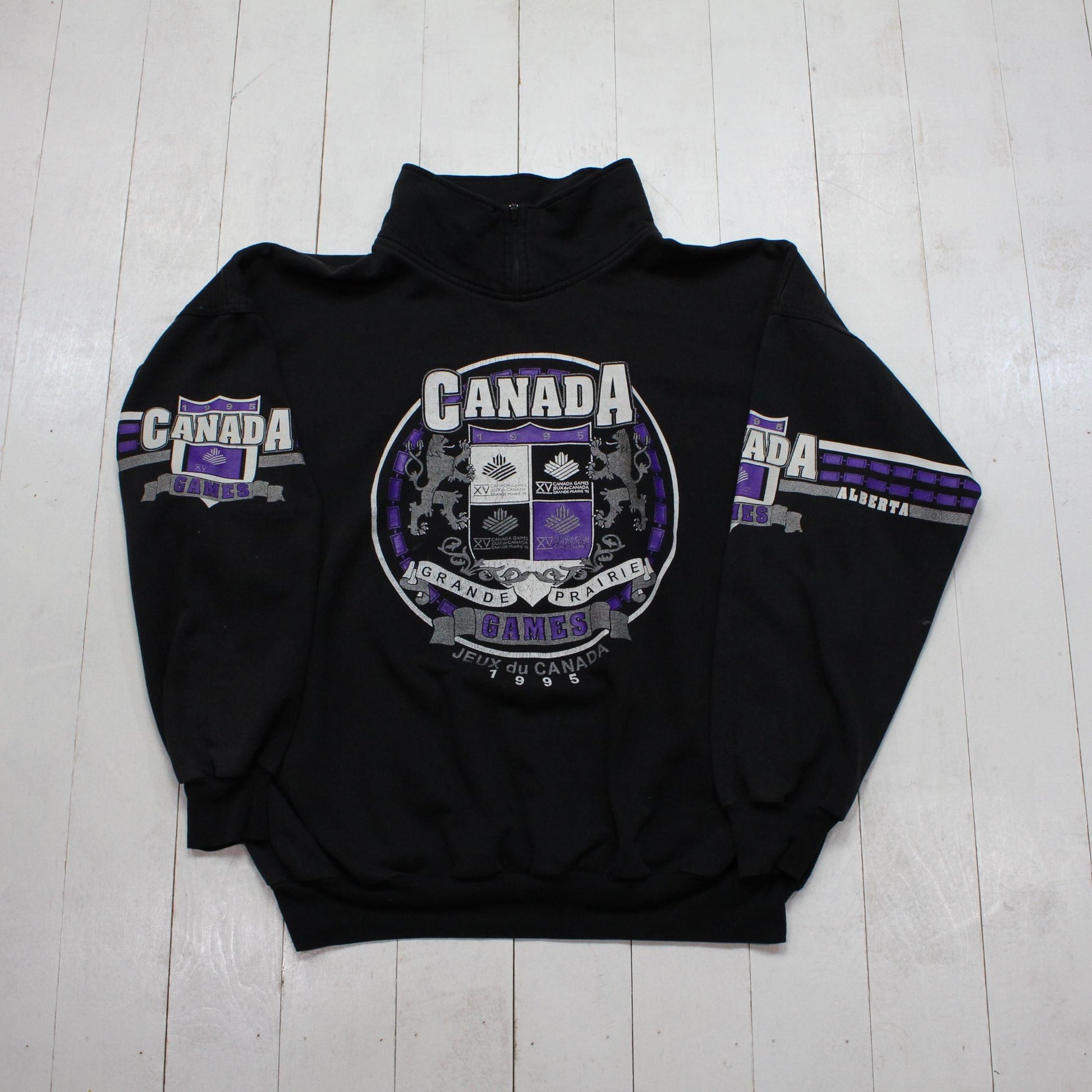 1990s 1995 Canada Grande Prairie Games ZIpper Collar Sweatshirt Made in Canada Size XL