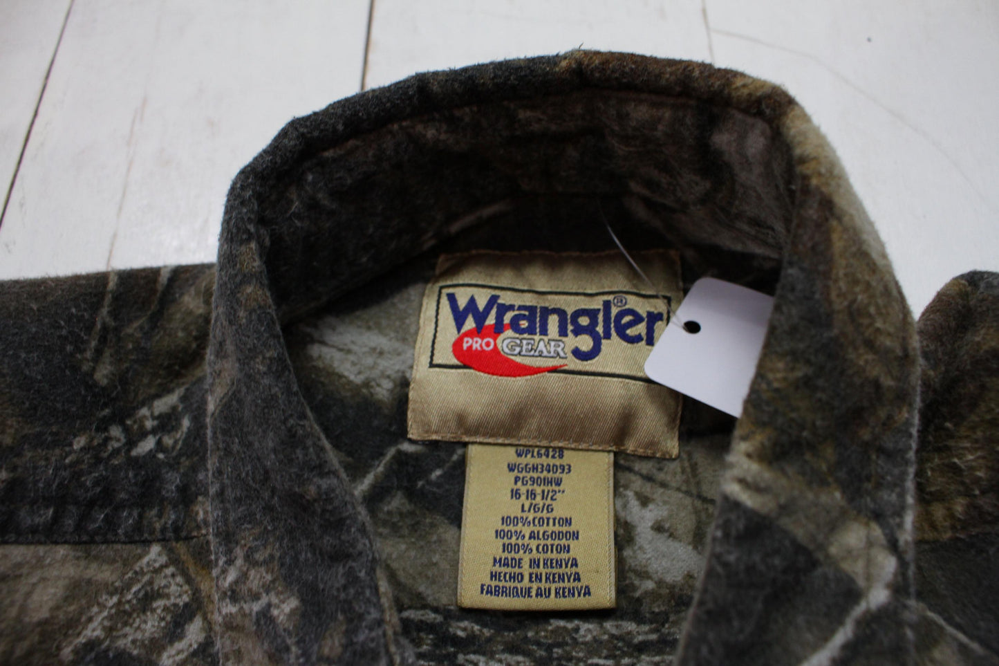 2000s Y2K Wrangler Pro Gear Realtree Hardwoods Camo Chamois Flannel Shirt Pheasant Embroidery Hunting Size L