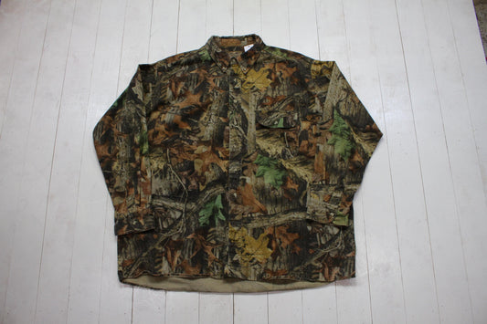 2000s Y2K White Water Outdoors Advantage Timber Tree Style Camo Button Down Shirt Size 3XL+