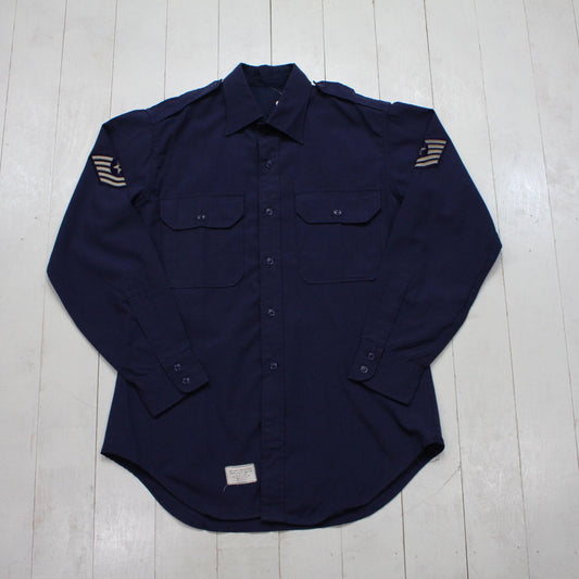 1970s 1971 US Air Force Vietnam Wool Blend Tropical Blue Shade 1549 Button Up Field Uniform Shirt Made in USA Size M