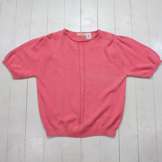 1990s Talbots Pink Cotton Shortsleeve Knit Sweater Womens Size L