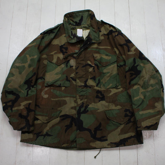 1980s US Military Woodland Camo M65 Jacket Size L/XL