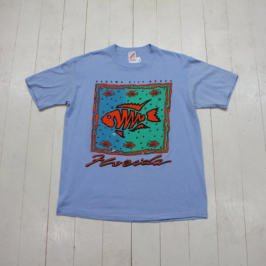 1980s Panama City Beach Florida Fish Souvenir T-Shirt Made in USA Size L