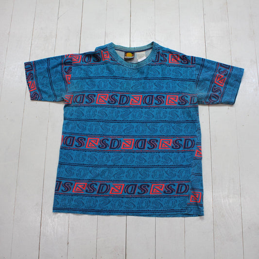 1980s/1990s Sun Sations Turquoise Abstract Striped T-Shirt Size M