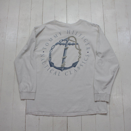 1990s Tommy Hilfiger Nautical Classics Anchor Long Sleeve T-Shirt Made in USA SIze L