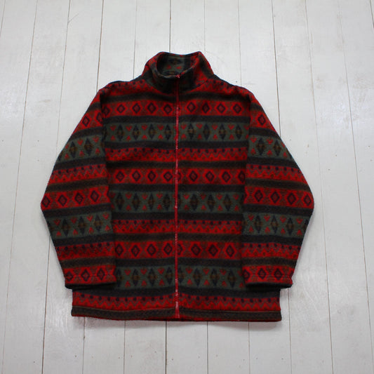 1990s/2000s Y2K Juli Red Striped Fleece Jacket SIze S