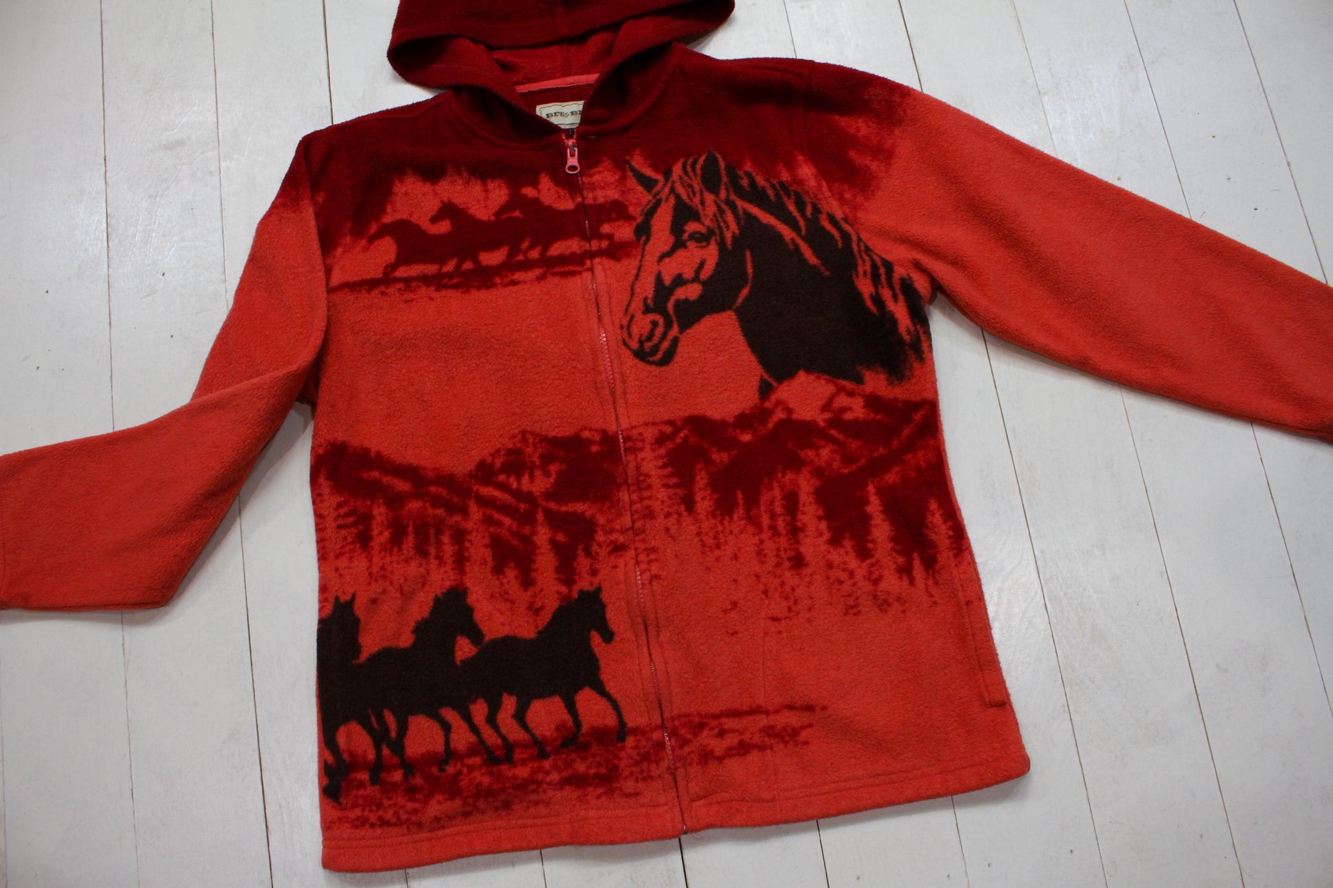 2000s Y2K Bit & Bridle Horse Fleece Hoodie Sweatshirt Jacket Size S/M