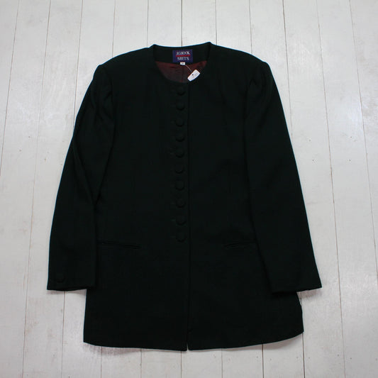 1980s JG Hook Suits Dark Green Collarless Wool Coat Made in USA Women's Size XL