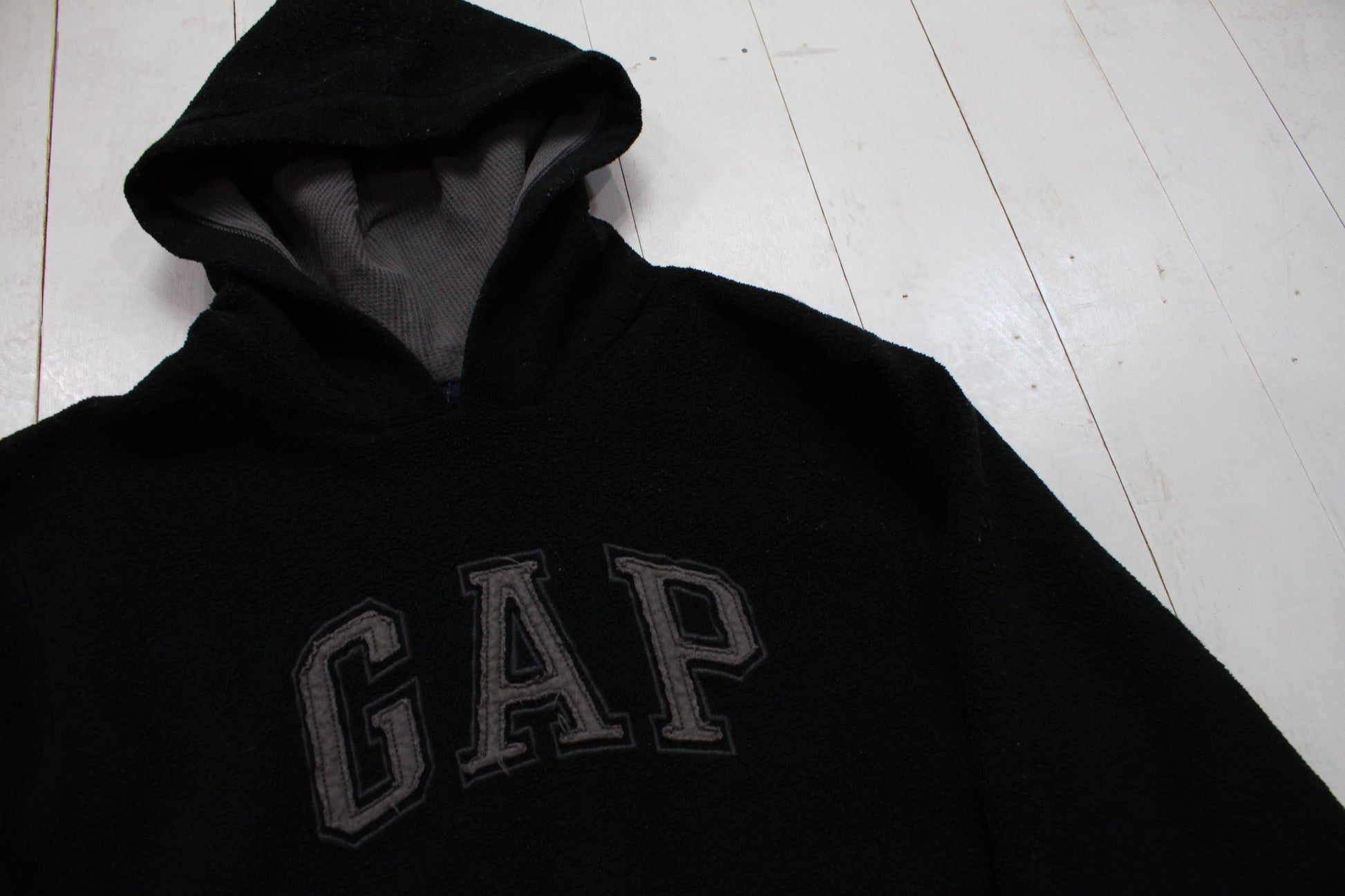 1990s/2000s Y2K Gap Kids Black Fleece Hoodie Sweatshirt Womens Size S/M