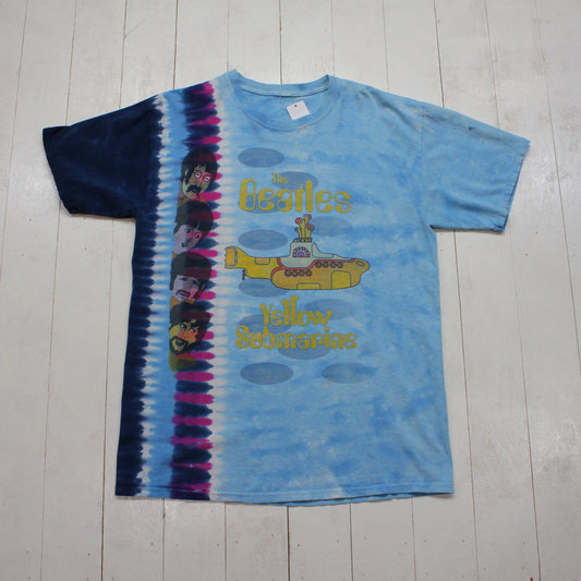 2000s Y2K Liquid Blue The Beatles Yellow Submarine Tie Dye Band T-Shirt Size L