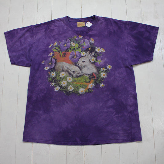 2000s Y2K The Mountain Bunnies Garden Purple Tie Dye Cute T-Shirt Size XXL