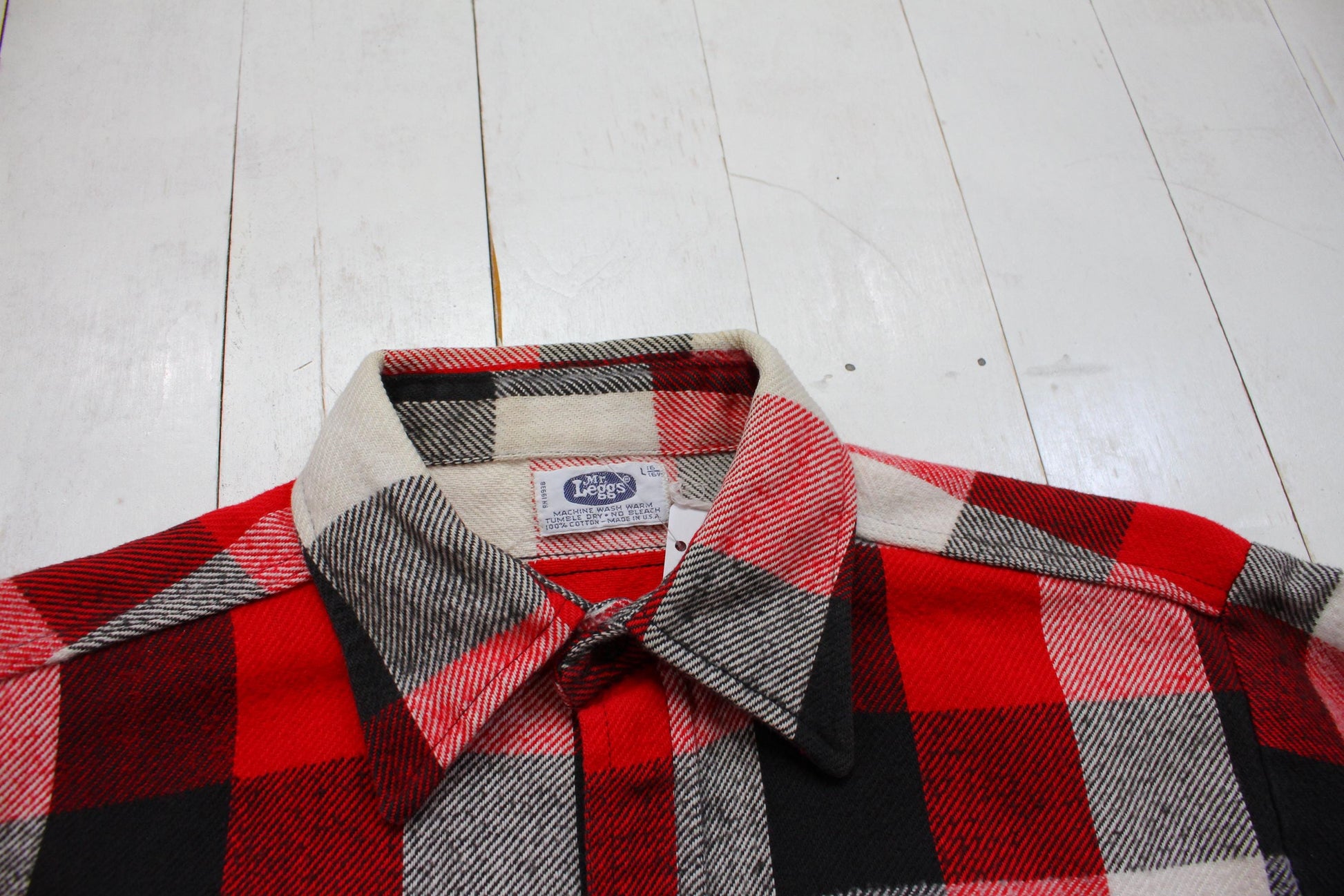 1980s Mr Leggs Cotton Red Multi Colour Flannel Shirt Made in USA Size L