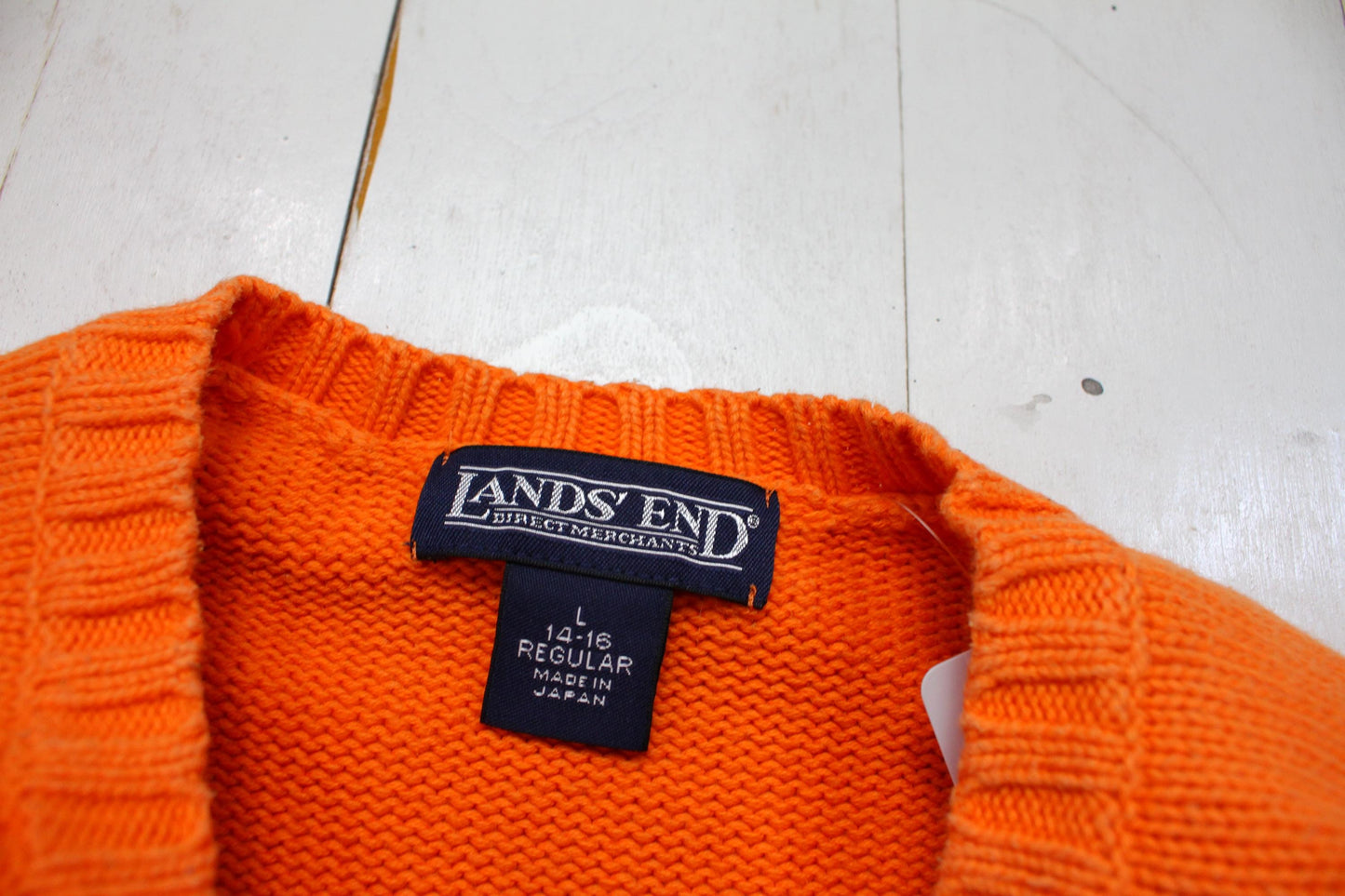 1990s Land's End Orange Cotton Knit Sweater Size M/L