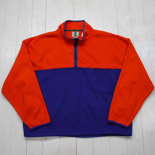 1980s/1990s Body Equip Blue Orange 1/4 Zip Fleece Pullover Sweatershirt Size XL/XXL