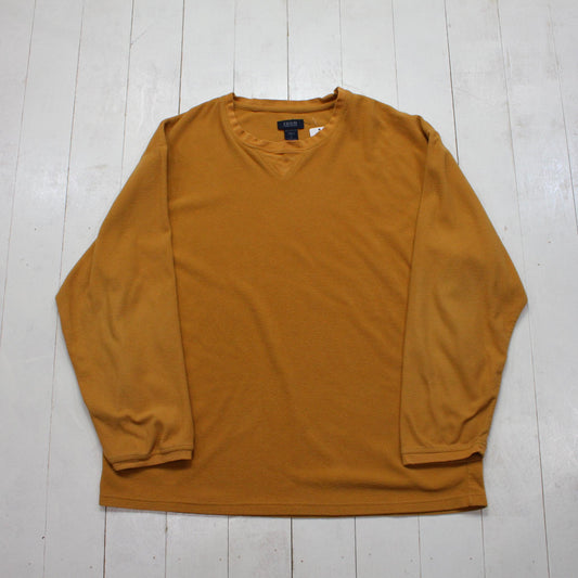 2000s/2010s Izod Sleepwear Mustard Yellow Long Sleeve Fleece T-Shirt Sweatshirt Size L/XL