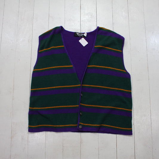 1980s/1990s IOU Striped Cotton Knit Sweater Vest Made in USA Size L