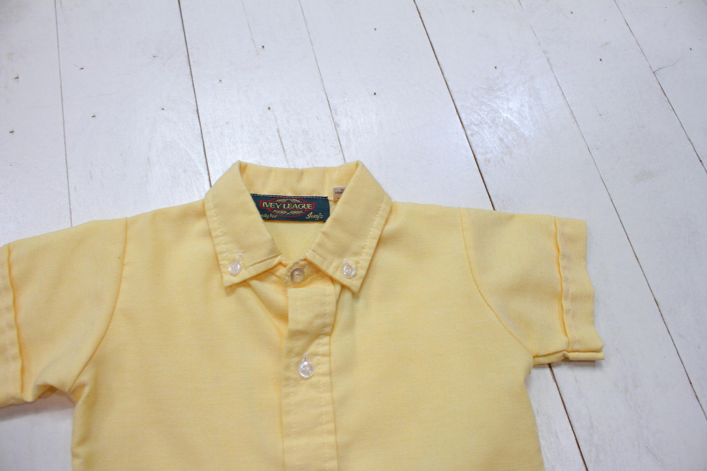 1980s/1990s Ivey League Yellow Short Sleeve Button Down Shirt Made in USA Kid's Size 3T