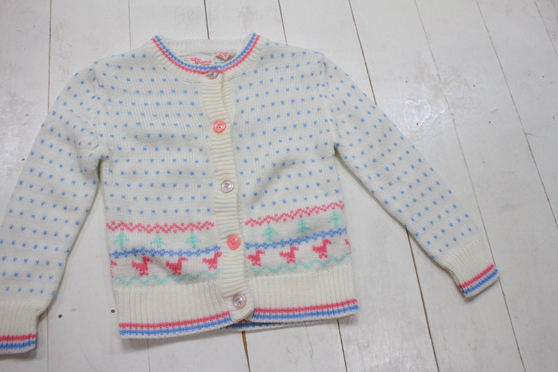 1980s/1990s Full Fashioned Grand Knitwear Polyester Knit Button Up Cardigan Sweater Kid's Size 4T