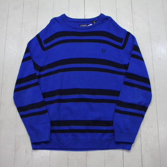 2000s/2010s Chaps Ralph Lauren Blue Black Striped Cotton Knit Sweater Size XXL