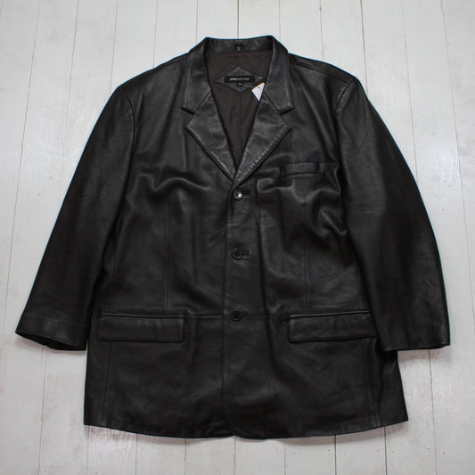 2000s Jones New York Black Leather Coat Size XXL