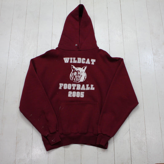 2000s 2005 Y2K Wildcat Football Burgundy Hoodie Sweatshirt Size L