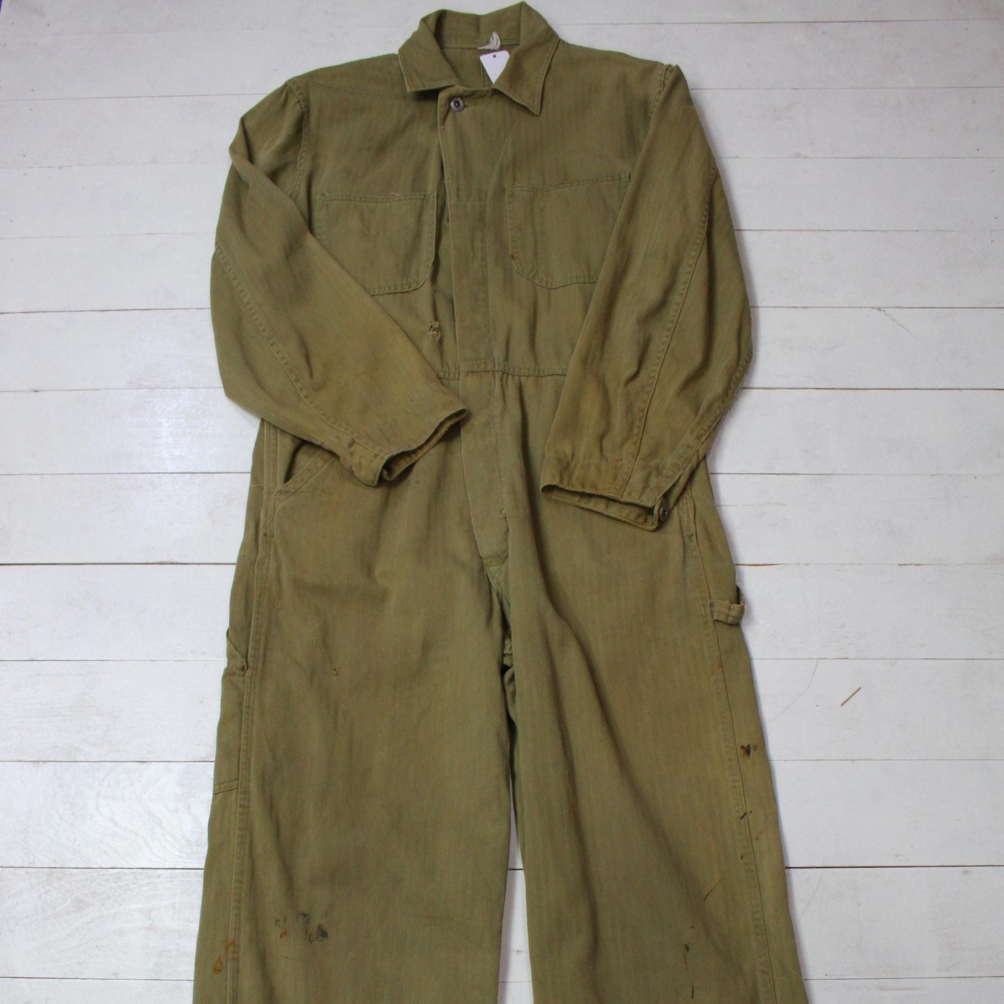 1950s/1960s Olive Green HBT Coveralls Laurel Wreath Buttons Size S/M