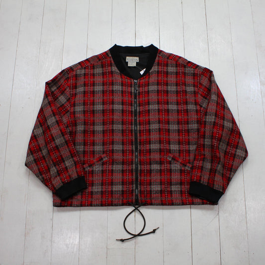 1990s/2000s Y2K Basic Editions Red Plaid Knit Cotton Zip Up Jacket Women's Size XL