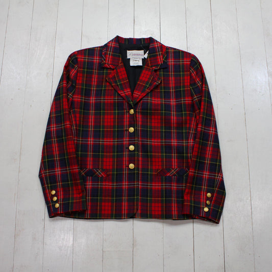 1990s Nygard Petite Red Plaid Wool Blazer Jacket Women's Size L