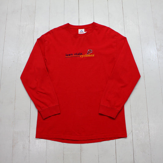 1990s/2000s Y2K Iowa State University Cyclones Red Embroidered Long Sleeve T-Shirt Size M/L