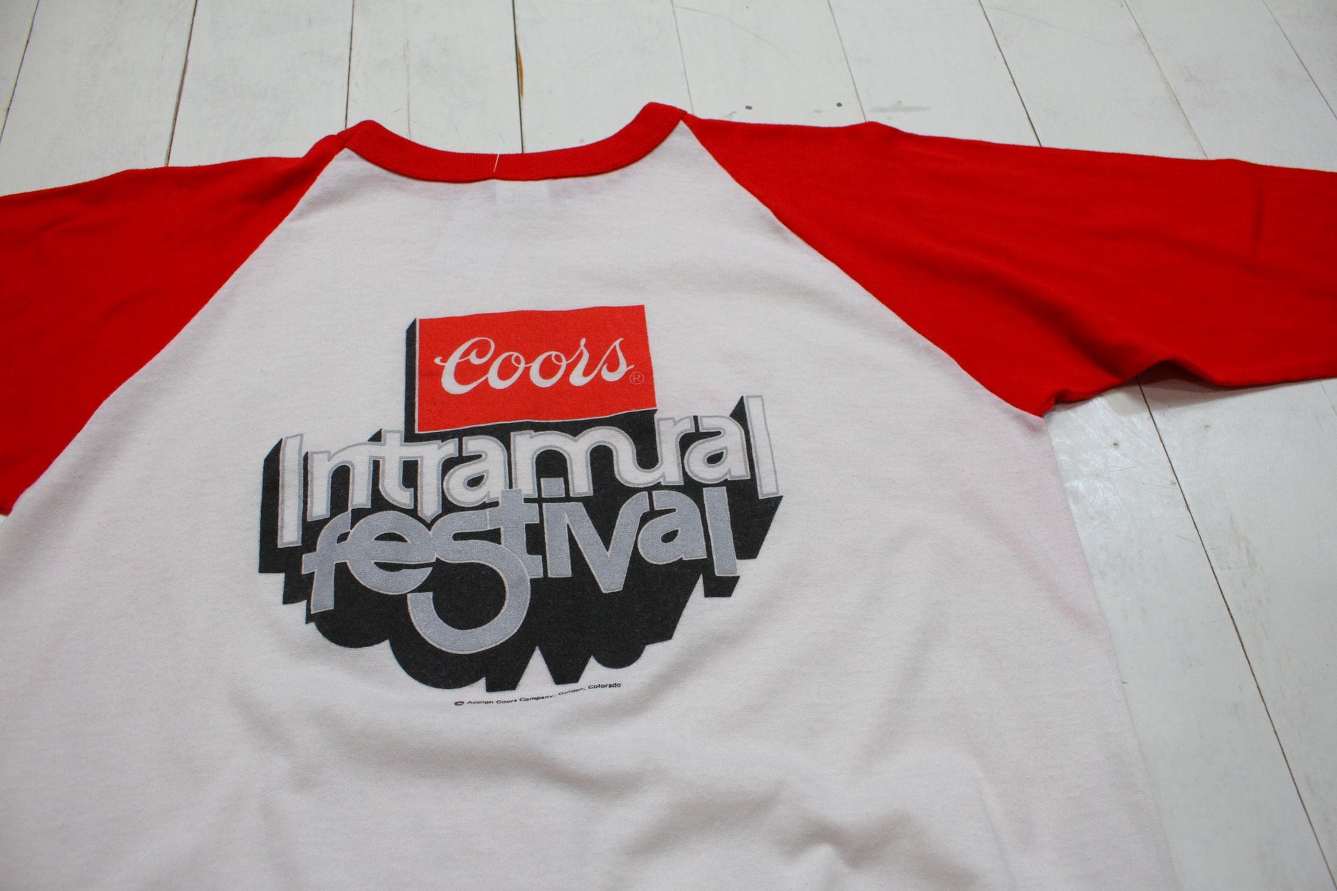 1980s Coors Intramural Festival 3/4 Sleeve Raglan Beer Promotional T-Shirt Made in USA Size M