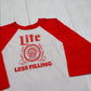 1980s 1981 Miller Lite University of Iowa Wallyball 3/4 Sleeve Raglan Beer T-Shirt Made in USA Size L