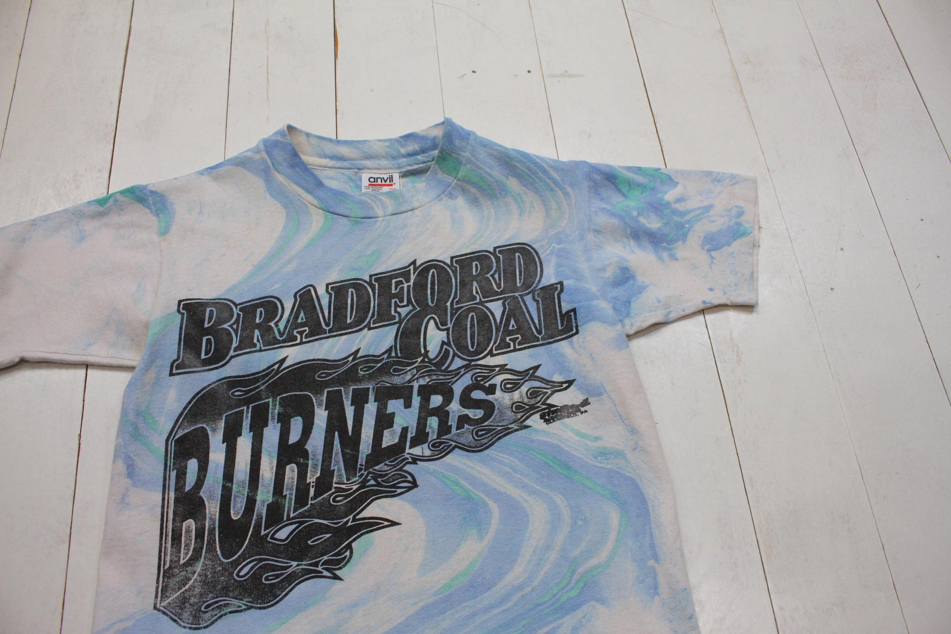 1990s Tie Dye Bradford Coal Burners T-Shirt Made in USA Size XS/S