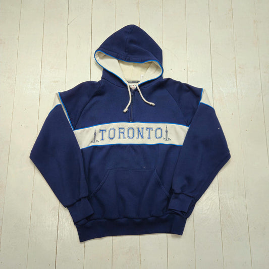 1980s Footlocker Toronto CN Tower 1/4 Zip Souvenir Raglan Hoodie Sweatshirt Size M