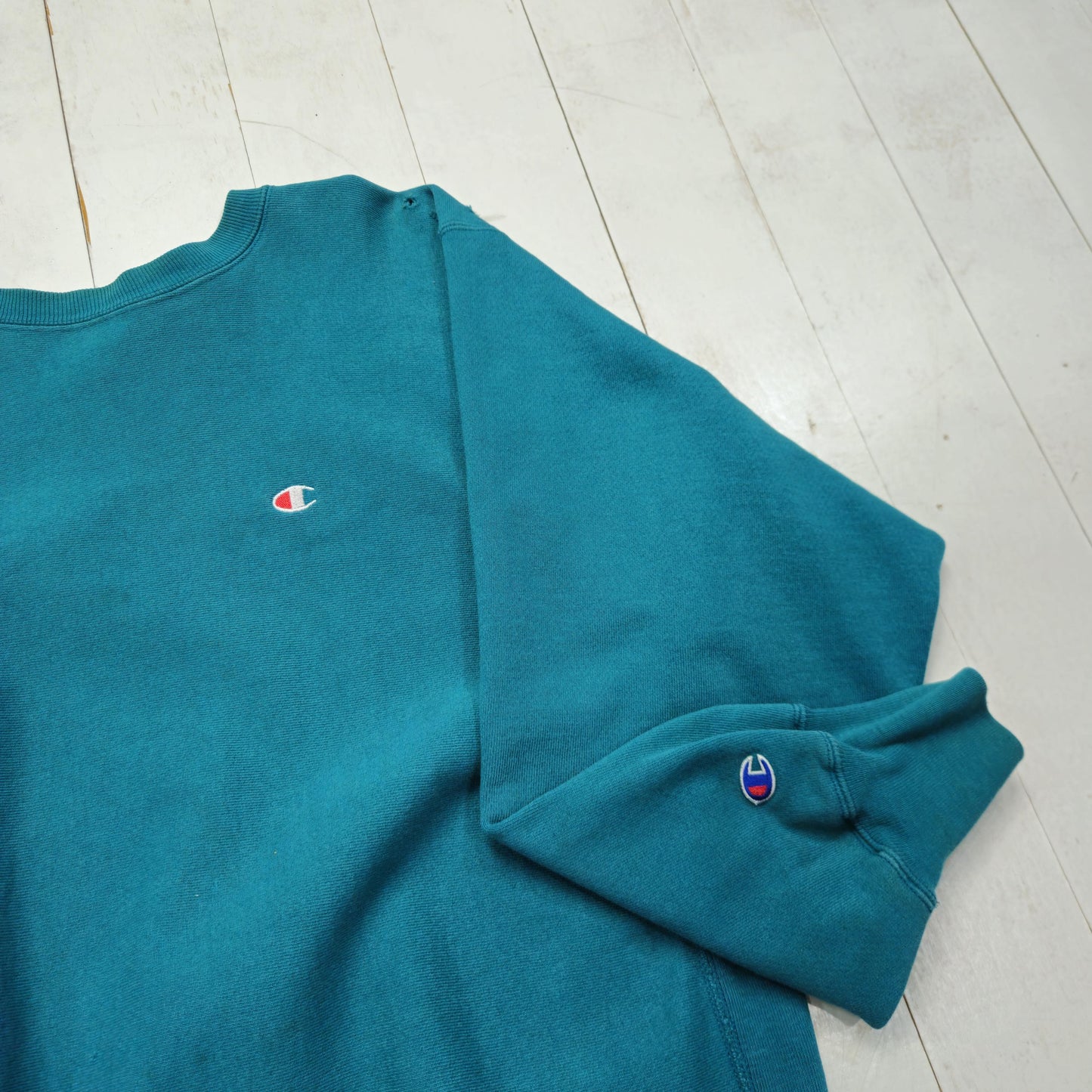 1990s Champion Teal Blank Reverse Weave Sweatshirt Made in USA Size L