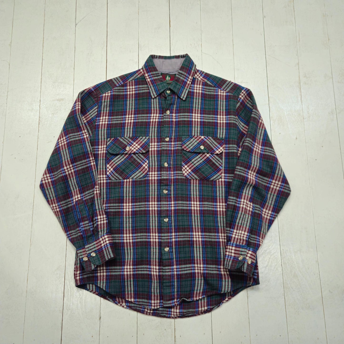 1980s/1990s High Sierra Green Red Plaid Acrylic Shirt Size M/L