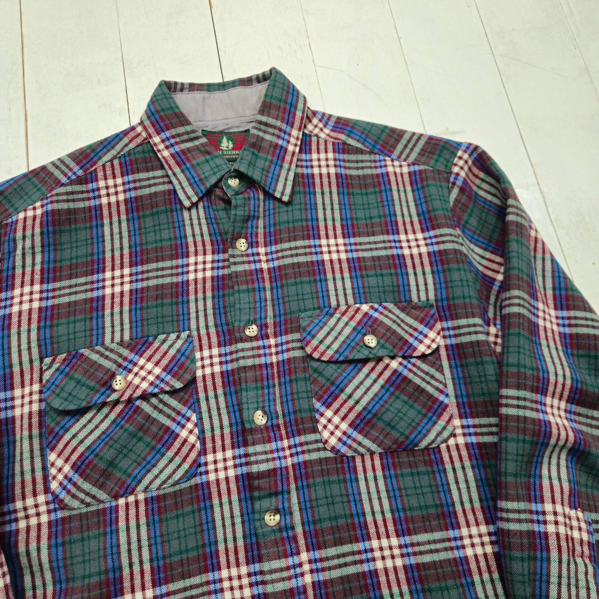 1980s/1990s High Sierra Green Red Plaid Acrylic Shirt Size M/L