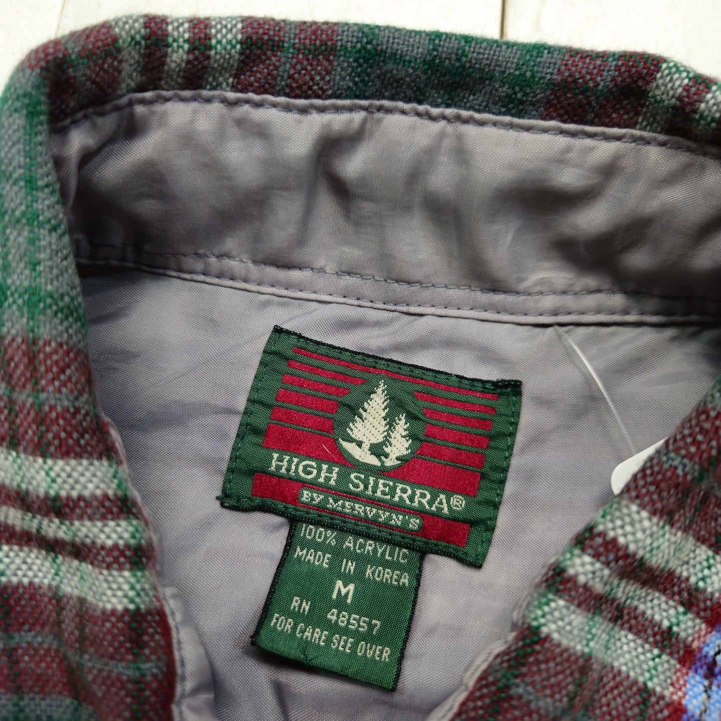 1980s/1990s High Sierra Green Red Plaid Acrylic Shirt Size M/L