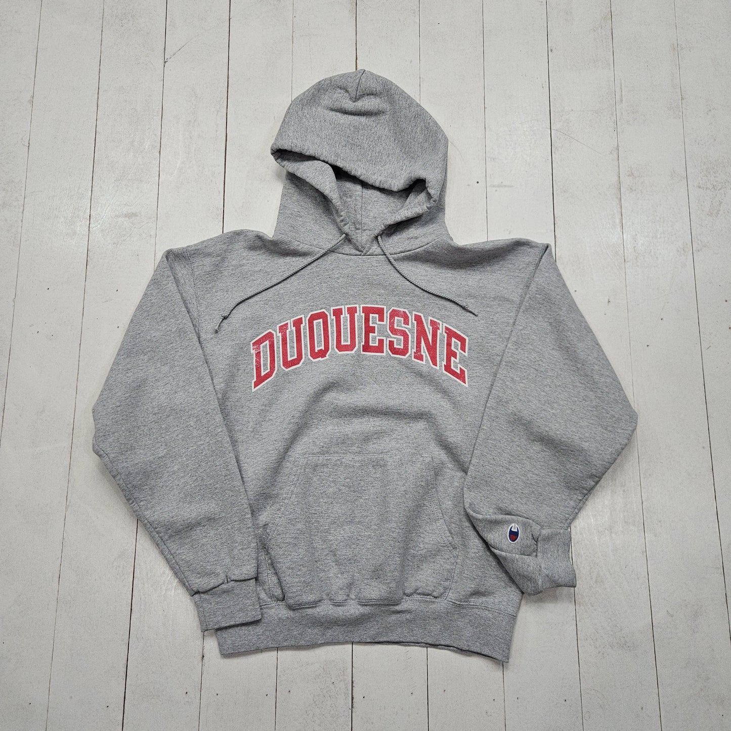 2000s Y2K Grey Champion Duquesne University Hoodie Sweatshirt Size S/M