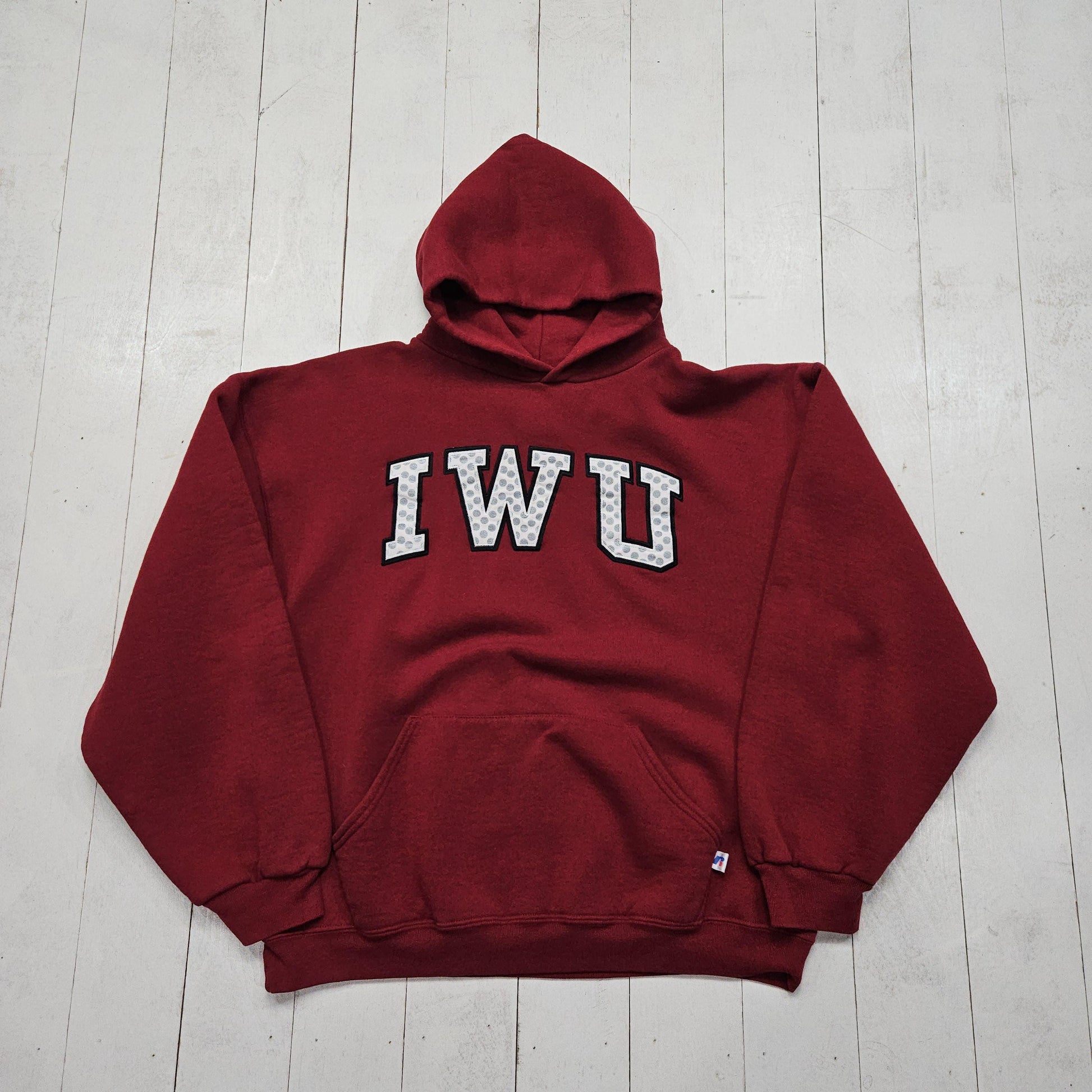 2000s Y2K Russell Athletic Red IWU Indiana Wesleyan University Hoodie Sweatshirt Size L