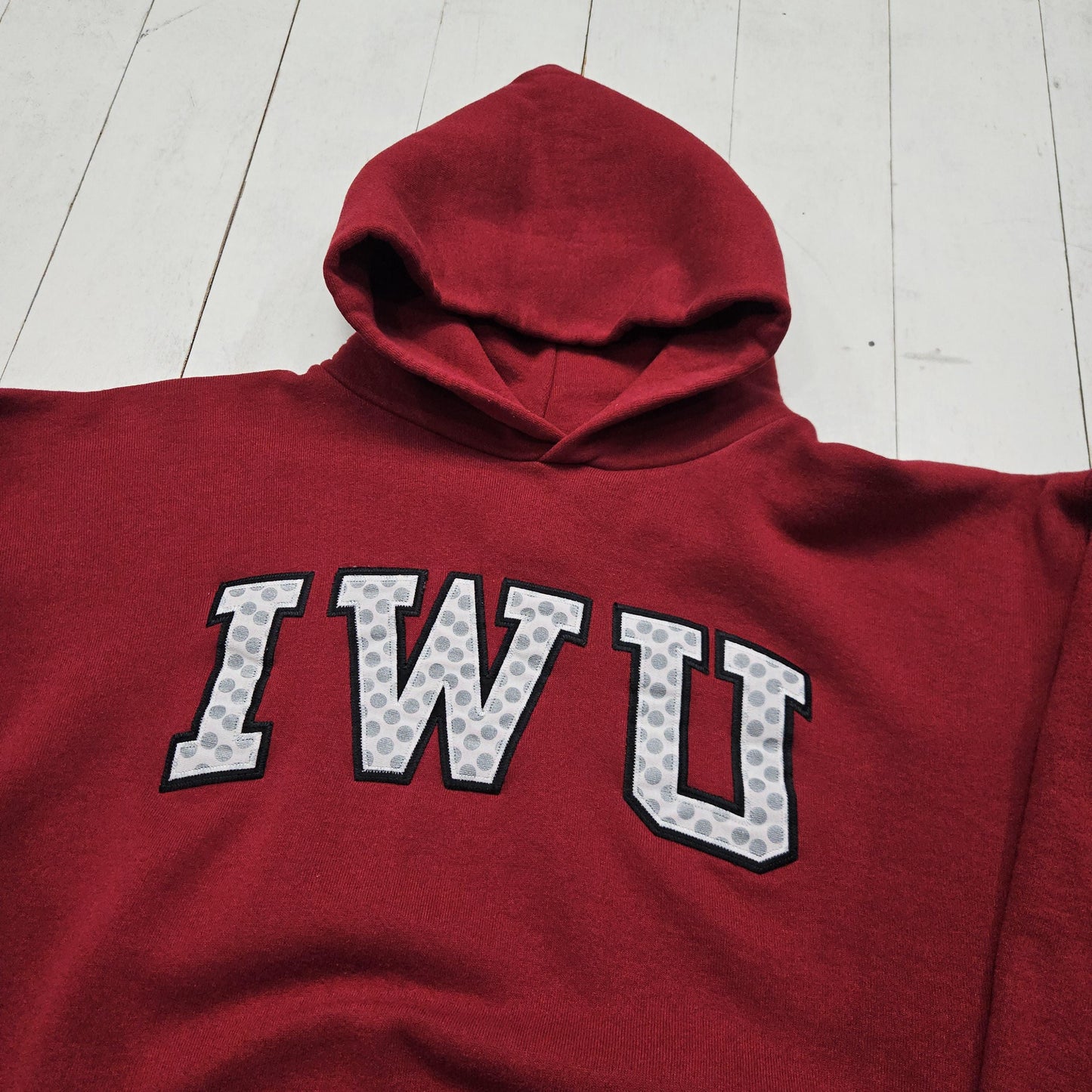 2000s Y2K Russell Athletic Red IWU Indiana Wesleyan University Hoodie Sweatshirt Size L