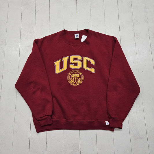 2000s Y2K Russell Athletic Red USC University of Southern California Crest Sweatshirt Size L